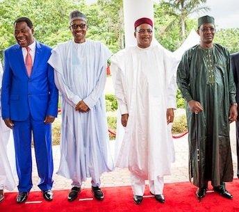 President of Benin Republic Thomas Boni Yayi, President Muhammadu Buhari, President of Niger Republic Mahamadou Issoufou, and President of Chad Idriss Deby in a group photo after the Lake Chad Basin Commission meeting (file photo)