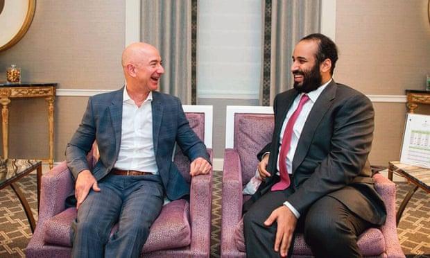 Jeff Bezos with Mohammed bin Salman during his visit to the US in March 2018. Photograph Saudi Press Agency