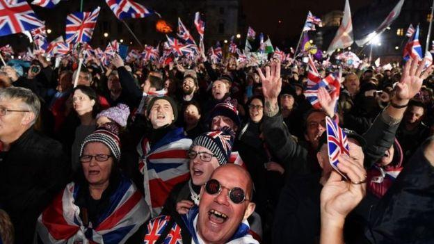 Brexit supporters held a party in Parliament Square