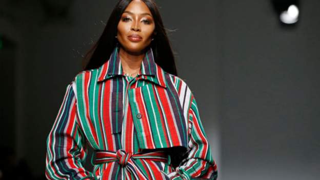 British model Naomi Campbell walks the runway during the Kenneth Ize show