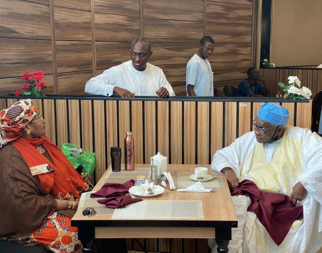 Prof Ango Abdullahi, Sen Jummai Alhassan 'reunite' as son opens restaurant in Abuja