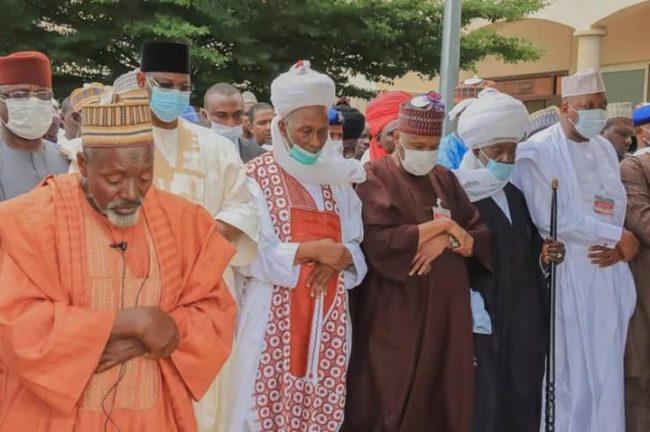Gombe State Governor Muhammad Inuwa Yahaya during the funeral prayers for AA Haruna at the palace Emir of Gombe on Tuesday