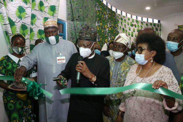 Minister of Information and Culture, Lai Mohammed, declares open the Historic Exhibition organized to celebrate Nigeria at 60 in Abuja on Monday. The Minister is flanked by Otunba Olusegun Runsewe, Director-General of the National Council for Arts and Culture (left) and Deaconess Grace Isu-Gekpe, Permanent Secretary, Ministry of Information and Culture (right)