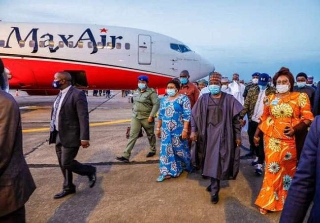 Gov. Lalong and Puline Tallen in Max Air