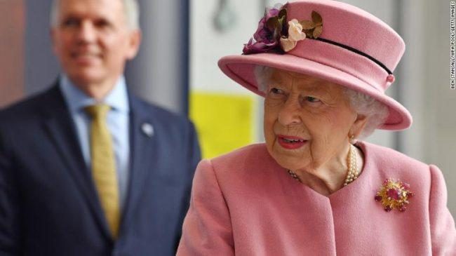 Britain's Queen Elizabeth II visits the Porton Down military research facility on Thursday near Salisbury, England.