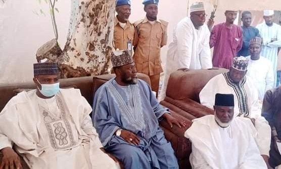 Sokoto State Governor Aminu Tambuwal, JIBWIS National Leader Sheikh Abdullahi Bala Lay and Sheikh Kabiru Gombe during Tambuwal's visit to Gombe of the death of the latter's mother