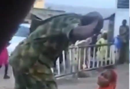 Soldiers flogging a lady over indecent dressing