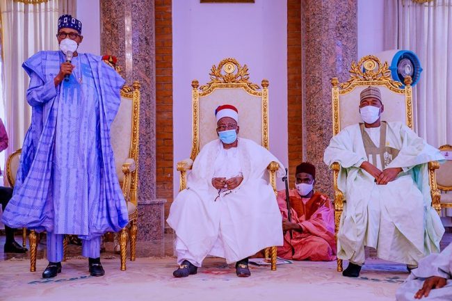 Buhari and Zulum at Shehu of Borno's Palace