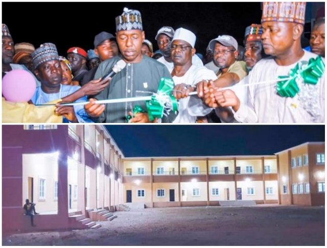 Zulum opens health centre, technical college in Chibok; inspects 500 houses in Damboa