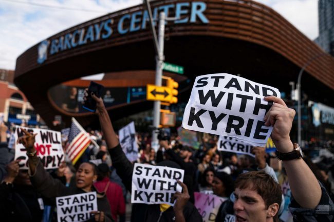 Kyrie Irving supporters storm Barclays Center to protest vaccine mandates