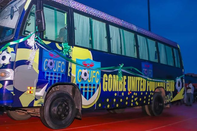 Gov Inuwa Yahaya dazzles Gombe United with new bus, kits
