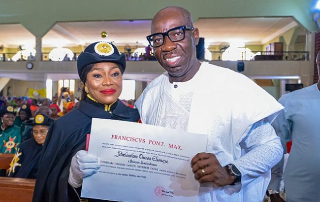 Papal awards: Obaseki celebrates Justice Elumeze on investiture as Dame