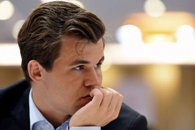 Norway's Magnus Carlsen competes during his Round 10 game against the Moldova's team at the 44th Chess Olympiad 2022, in Mahabalipuram on August 8, 2022.