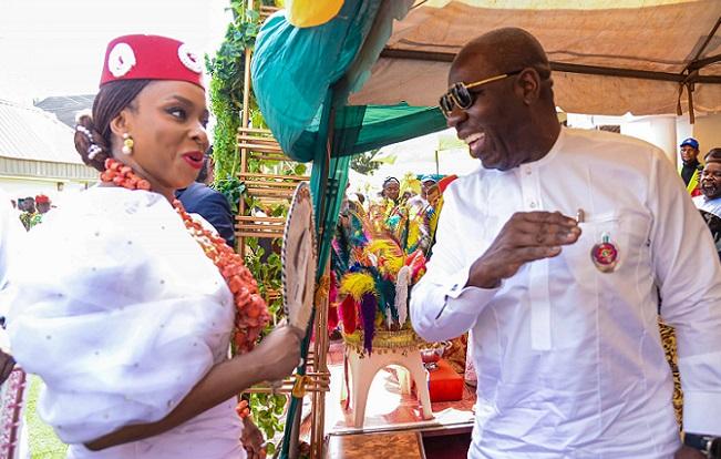 Obaseki felicitates with Chimamanda Adichie over chieftaincy title