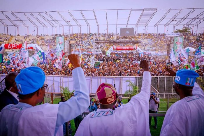 Tinubu hails Buhari at APC grand finale rally in Lagos