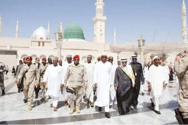 Buhari prays at Prophet's mosque in Madinah (with photos)
