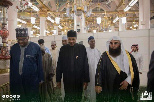 Buhari prays at Prophet's mosque in Madinah (with photos)