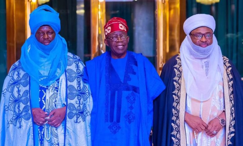 Photos: Tinubu hosts Borgu, Kontagora emirs