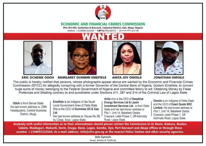 Emefiele's wife, three others wanted — EFCC