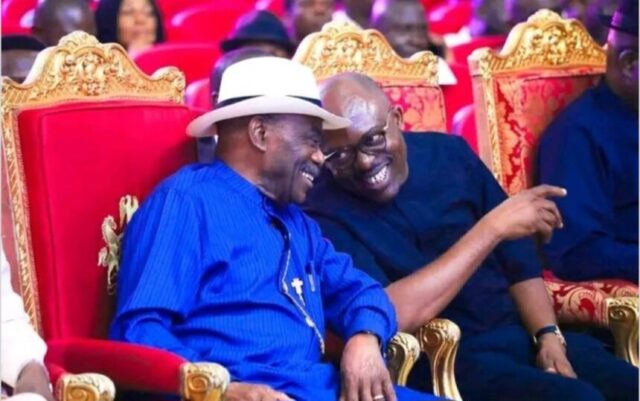 Former Rivers governor, Peter Odili, and Governor Siminalayi Fubara at a state function.